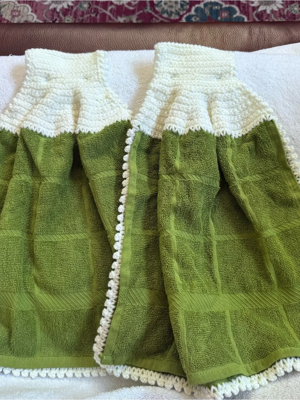 Green Crochet-Trim Hanging Kitchen Towels - Brand: